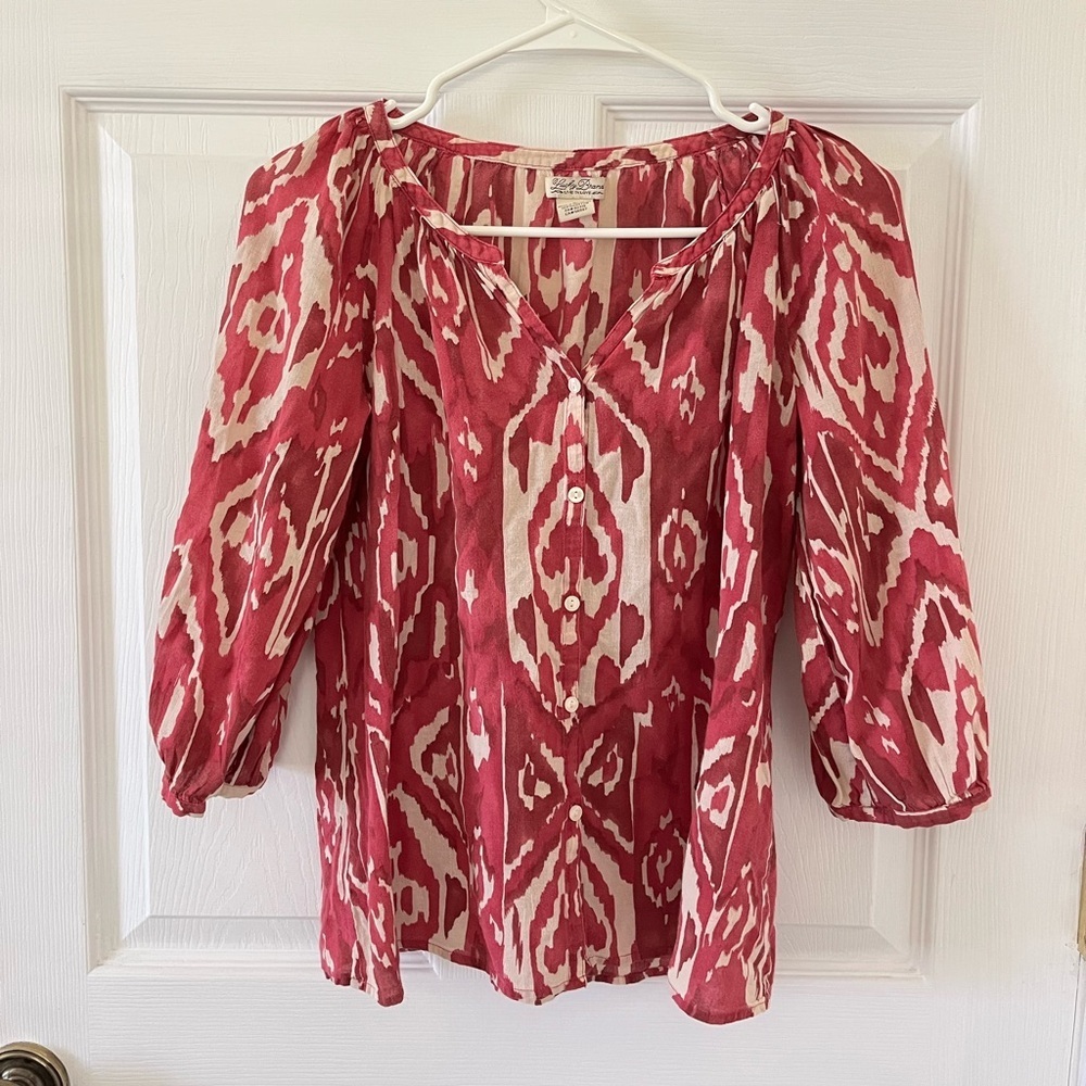 Lucky Brand Red and Cream Button Down Blouse